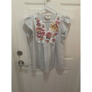 Savajina Jane Vintage Women Polkadot With Floral Patch Embroider Size. M. B43